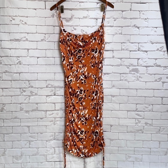 Timing XL orange animal leopard print dress sleeveless draw string cinch sides - Picture 1 of 7